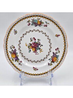 Spode Rockingham Set of 4 Bread and Butter Plates Pink Flowers Geometric Trim